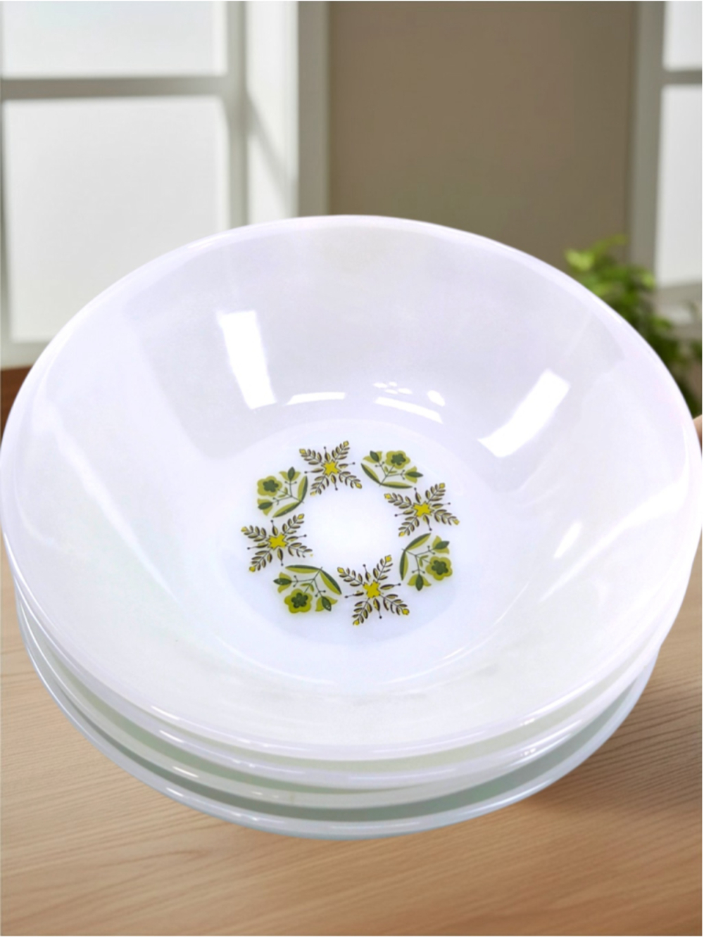 Set 4 Anchor Hocking Fire-King Meadow Green 8" Milk Glass Bowls MCM